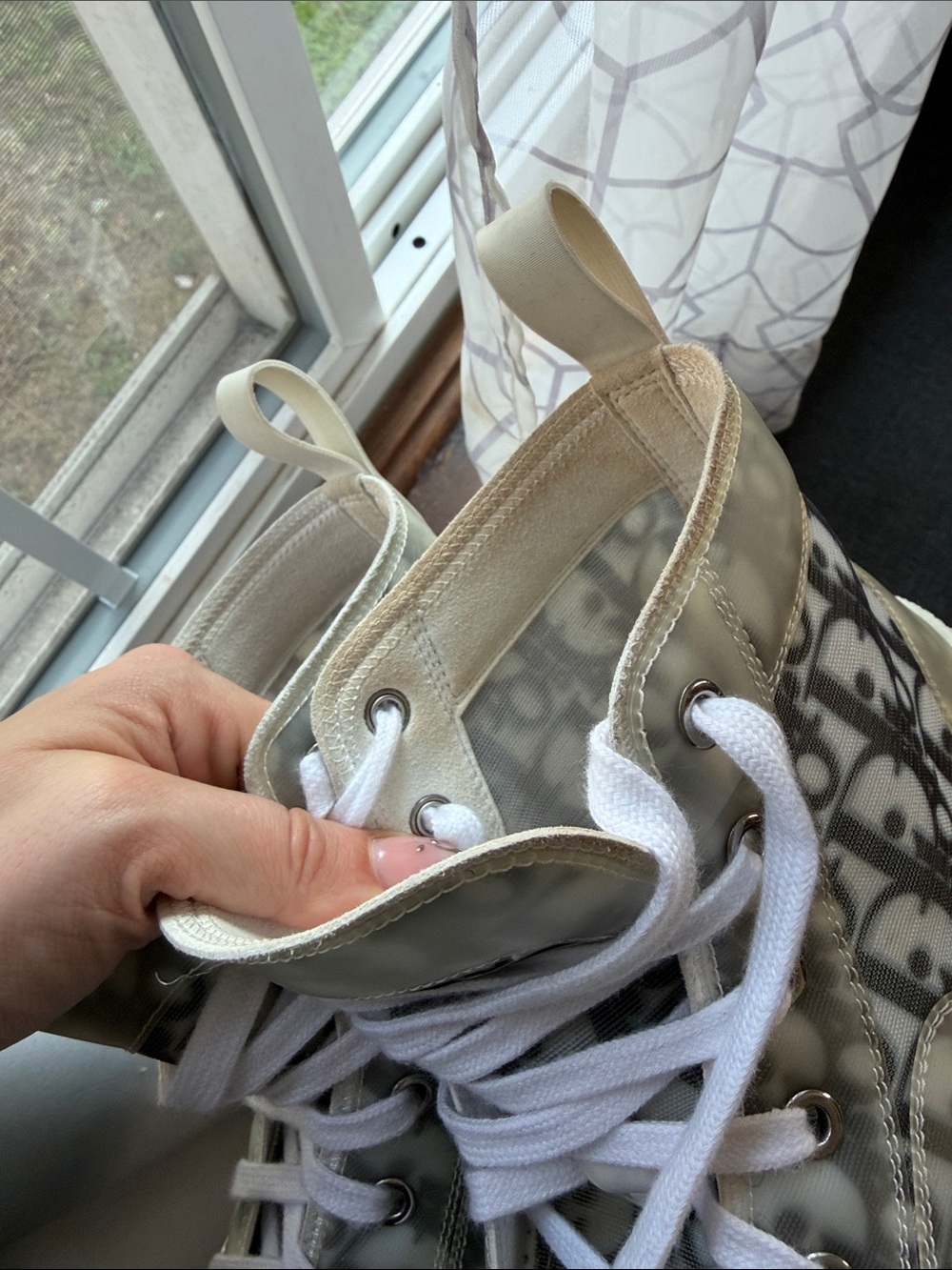 Dior High-Top Sneakers in Gray and White Monogram - Picture 2 of 10
